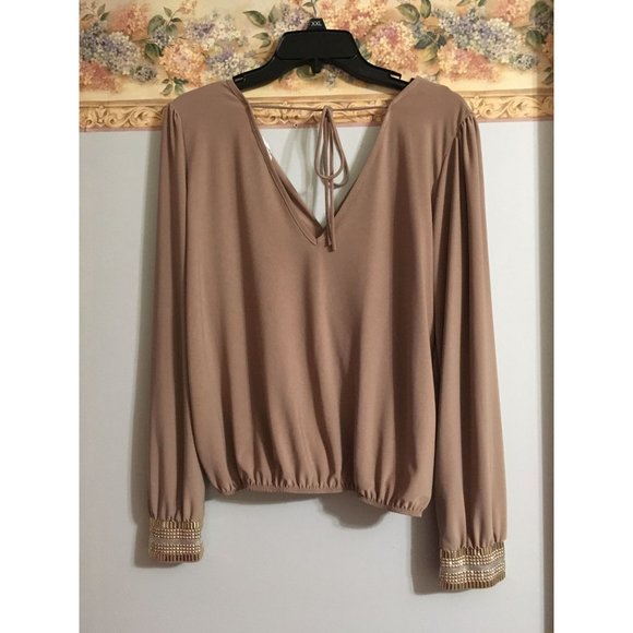 A'Gaci Brown Large Wrap Casual Business Occasion Embellished Top - Picture 3 of 3